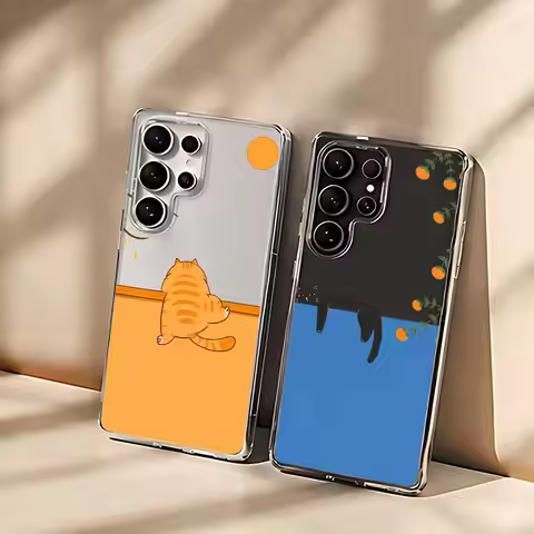 Cut Cartoon Cat Silicone Phone Case For Samsung Galaxy S21 S22 S23 S24ULTRA S25ULTRA FE Ultra Plus5G