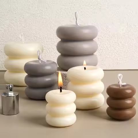 Three Layer Donut Silicone Candle Mold DIY Stacked Circle Scented Candles Soap Molds Plaster Resin C