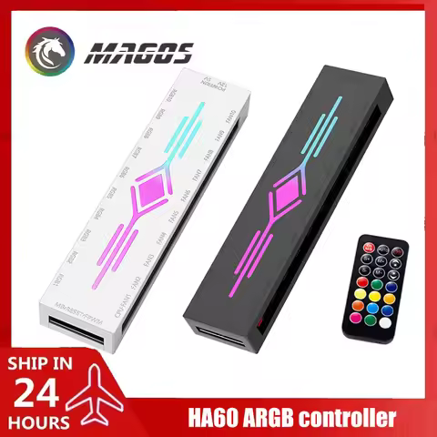 HA60 ARGB&FAN HUB X10 5V 3Pin + PWM 4Pin 2 IN 1, Support M/B AURA SYNC & Music Induction & IR Remote