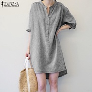 Zanzea ผู้หญิงแขนยาวปุ่มขึ้น pullover Tunic เสื้อชุดเสื้อด้านบน