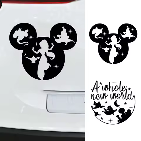 Aladdin Jasmine Car Accessories Stickers Decals Mickey Head Laptop Decal A Whole New World Quote Kid