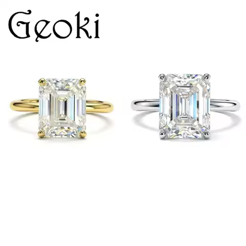 Silver 925 Original 5 Carat Brilliant Emerald Cut Diamond Test Past D Color Moissanite Engagement Ri
