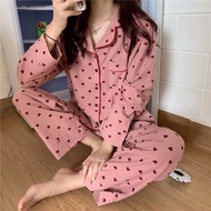 Korean High Quality Long Sleeve Cotton Heart Pajama Set Sleepwear For Women Pantulog