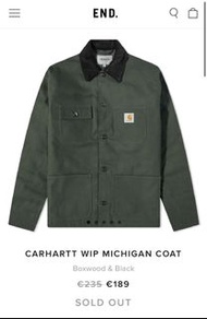 CARHARTT WIP MICHIGAN COAT 軍綠色 密西根 燈心絨領 4口袋工裝外套 【尺寸】：S號 肩寬 : 46、胸寬 : 53、袖長 : 66、全長(不含領) : 73 【新舊】：全新