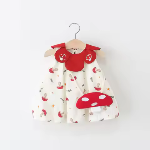 2025 Girls Sleeveless Dress - Summer Floral Peter Pan Collar Princess Dress, Baby Toddler Mushroom B