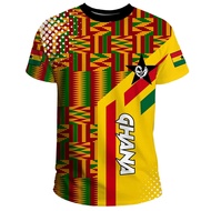 3D printed African Ghanaian flag and emblem pattern men's T-shirt, football team jersey, summer outd