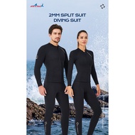 Dive & Sail Split 2mm Neoprene Wetsuit Top and Bottom Sleeve Chest Zip Surfing Diving Jacket - FTG
