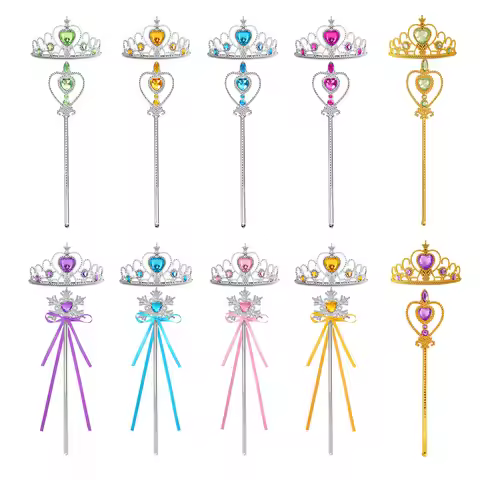 Kids Rhinestone Tiara Crown and Magic Wand with Glitter Crystal Head Hoop Jewelry Hair Accessories f
