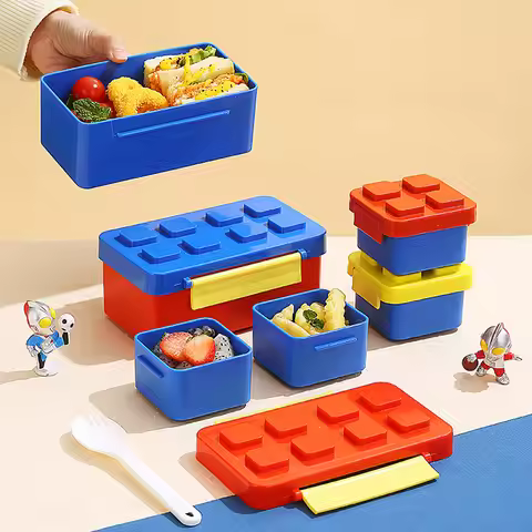 DIY Building Blocks Bento Box Kids Building Blocks Snack Box Student Lunch Box Fruit Box Outdoor Pic