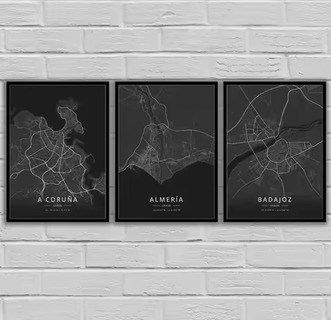 Spain Travel Poster - Scenic Route Map Featuring Major Cities like Barcelona Bilbao Gijon Granada An