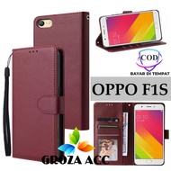 SARUNG BUKU FLIP UNTUK OPPO F1S - LEATHER CASE FLIP- WALLET CASE FLIP OPPO F1S - CASING DOMPET-SARUN