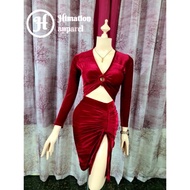 HAILEE evening sexy long sleeves 2-piece velvet dress