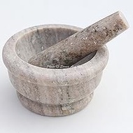 Stones And Homes Indian Brown Mortar and Pestle Set Large Bowl Marble Pill Crusher Herbs Spice Grinder for Kitchen and Home 5 Inch Polished Round Medicine Pills Stone Grinder - (13 x 7 cm)