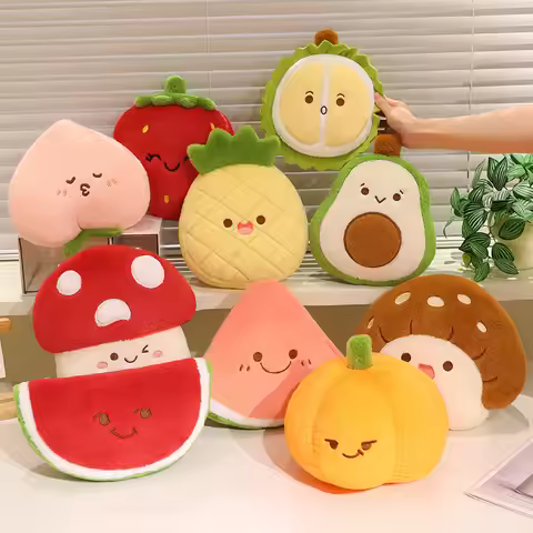 Summer Tropical Fruit Stuffed Plush Pillow, Watermelon Strawberry Pineapple Avocado Durian Fluffy Cu