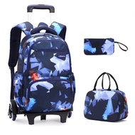 With 2/6 Wheels Kids' Luggage Primary Student Schoolbag Rolling Backpack For Boys Wheeled Bag With Lunch Box Trolley School Bags