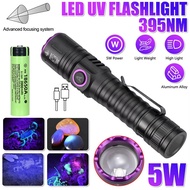 365/395nm UV Flashlight Zoom 5W Type C USB Rechargeable Black Light for Resin Curing Pet Urine Detec