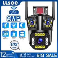 LLSEE 9MP 4K 3 lens 10X magnification CCTV wireless outdoor waterproof IP66 CCTV WIFI camera 360 col
