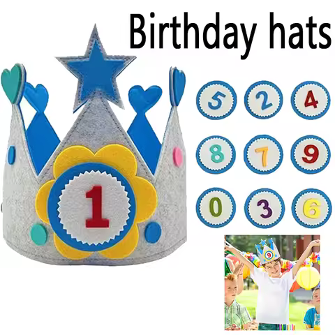 1PCS Felt Birthday Crown Interchangeable Numbers Crown Children's Happy Birthday Hat Baby's Crown 1 