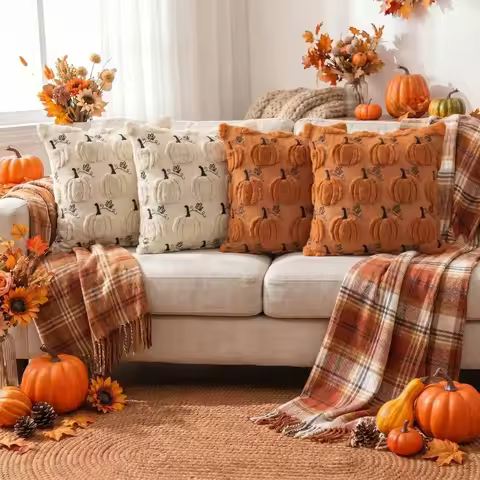 New Halloween Style Throw Pillow Cover Pumpkin Tufted 45x45 40x40 Plushie Pillow Case Embroidered Au