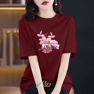 2026 European American Loose Large Size Slimmer Look Pure Cotton Short-Sleeved t-Shirt Summer New St
