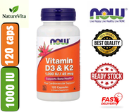 [Ready Stock] NOW Foods Vitamin D3 + K2 (1000IU) & Mega D3 + MK-7 (5000IU)  60/120 Caps