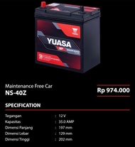 Aki Mobil Yuasa NS40Z 12V 35Ah Accu Kering MF + Pemasangan