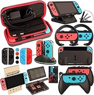 Switch Accessories Bundle for Nintendo Switch: Carrying Case, Screen Protector, Joycon Grips, Steering Wheels, Charging Dock, Playstand, Comfort Joy-Con Case and More (23 in 1)