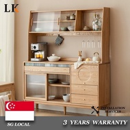 LK SSL Kitchen Cabinet Storage Cabinet Wooden Solid Wood Dining Household Cupboard Ash Simple Tea New Large Capacity JP