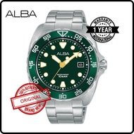 VJ42-X317GRGS (AS9M87X1) ALBA ACTIVE Men Original Brand New Quartz Analog Green Dial Stainless Steel