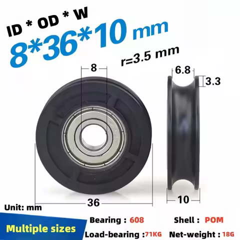 8Pcs 8x36x10mm608zz plastic guide wheel wrapped with plastic pulley 7mm wire passing track wheel fur