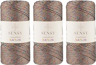 3 Skeins of Sensy 1.5mm 164 Yards Sparkle Polyester Rope 90% Polypropylene 10% Polyester Cord Macrame Cord Crochet Bag Cord Macrame Rope Crochet Thread Gift for Knitter (Mink Multi Sparkle)