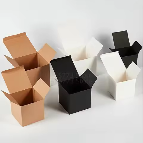 50/100pcs Square Kraft Paper Box 4-15cm Black White Brown Kraft Cardboard Packaging Gift Box for Wed