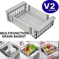 Adjustable Stainless Steel Sink Drain Basket Shelf Kitchen Dish Rack Drainer Tray Expandable Drying