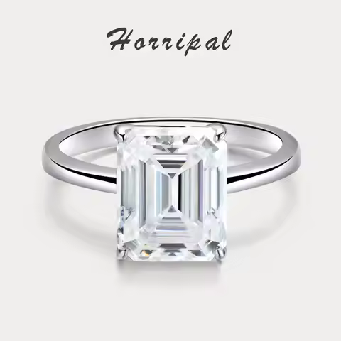Emerald Moissanite Rings for Women 4ct D VVS Lab Grow Diamond with GRA 925 sterling silver plated 18