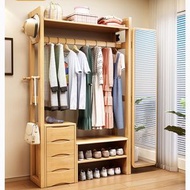 櫻桃傢俱 - 實木衣帽架房間落地掛衣架客廳鞋架帶穿衣鏡多功能帶櫃桶鞋櫃W99CM