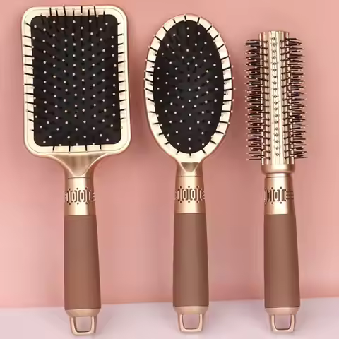 3Pcs Hair Brush Set, Paddle & Oval Air Cushion Brush, Round Roller Curling Brush, Anti‑Static Scalp 