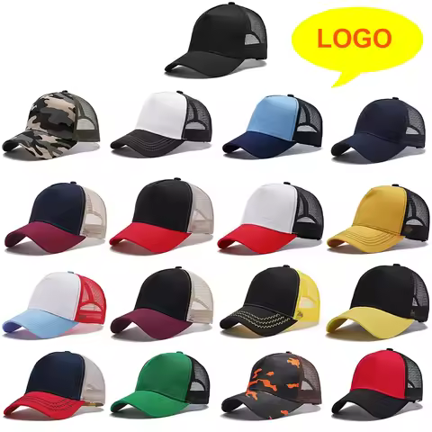 Custom Logo Basic Solid Color Mesh Breathable Baseball Cap Summer Sunshade Mesh 5 Panels Trucker Dri