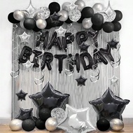 64pcs Black Birthday Party Decoration Set, Including 'Happy Birthday Banner, 'Happy Birthday Balloon