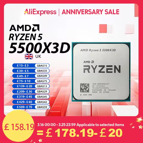 AMD Ryzen 5 5500X3D 6C/12T Processor: 96MB L3 3D V-Cache Tech, 3.0-4.0GHz, 105W TDP, AM4 Socket - No
