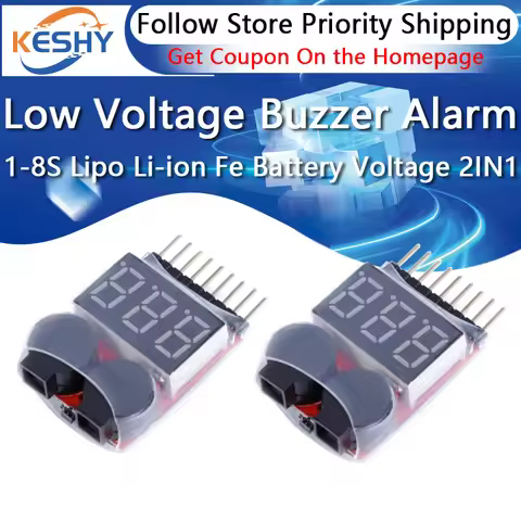 New 1-8S Lipo Li-ion Fe Battery Voltage 2IN1 Indicator Tester Low Voltage Buzzer Alarm For RC Car Bo
