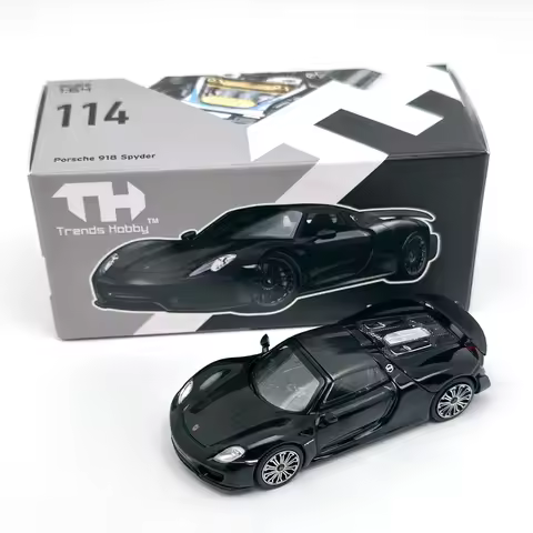 TH 1:64 Trends Hobby Porsche 918 Spyder Black Open Cover Alloy Car Model 114