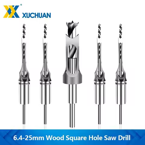 XUCHUAN Wood Square Hole Drill Bit 6.4-25mm HSS Hole Cutter Mortise Chisel Square Drill Bit Twist Dr
