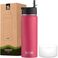 koodee Water Bottle 26 oz Stainless Steel Vacuum Insulated Wide Mouth Water Bottle with Straw Lid, R
