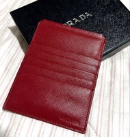 Prada 紅色卡片套 PRADA SAFFIANO紅色七卡防刮牛皮 名片夾 卡夾 證件夾 皮包皮夾