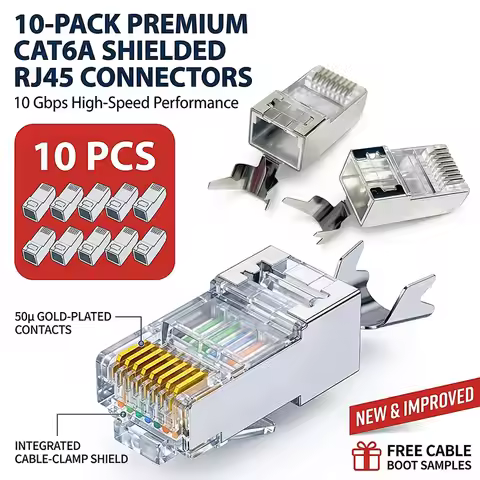 RJ45 Cat6A Shielded Pass Through Connector, 10Gbps Ethernet Plug with Gold Plated Contacts for Cat6 
