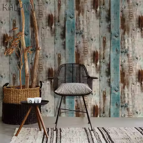 Vintage Wood Self Adhesive Paper Removable Peel Stick Wallpaper Blue Wood Panel Interior Film Leave 