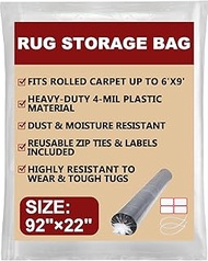 Carpet Storage Bag,Plastic Rug Storage Bag with Zip Tie,Rug Bags for Moving, Packing, Shipping,4 Mil