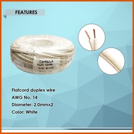 ∡ ◕ ✓ ELECTRICAL FLATCORD EXTENSION DUPLEX WIRE, #14-AWG 2.0mmx2 PURE COPPER, WHITE