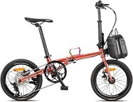 Fashionable Simplicity Folding Bike 16 Inch City Bicycle Comfortable Lightweight 9 Speed Disc Brakes Foldable Bicycles Portable Lightweight City Travel Exercise for Adults Men Women Variable-Speed