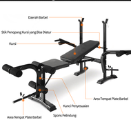 Bench Press Besa Adjustable Multi Gym Weight Bench Barbell Alat Olahraga Rumahan Fitness